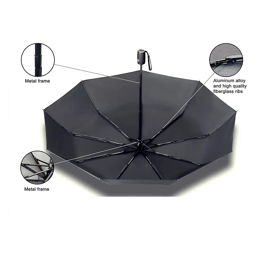 Автоматический зонт от дождя складной бизнес с 9 отверстиями 3 сложения защита