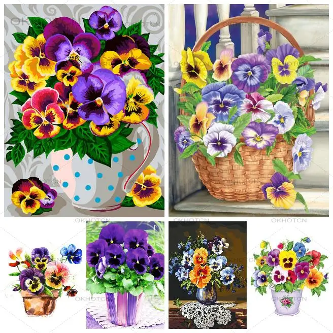 

Diamond Painting Flowers Full Square Cross Stitch Diamond Embroidery Corner Pansy Picture of Rhinestones Wall Decor