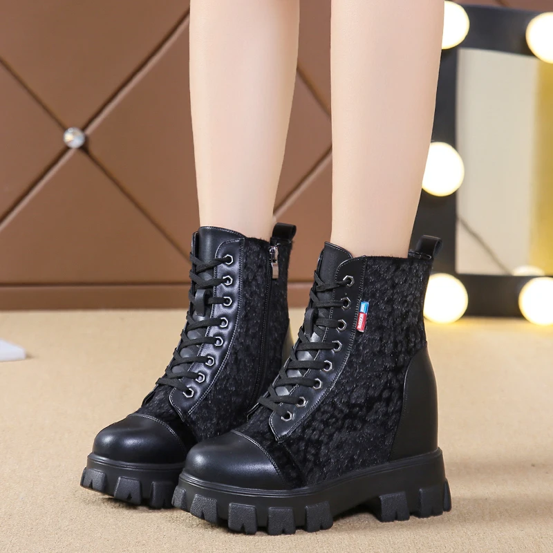 Женские ботильоны в стиле панк черные сапоги на платформе и каблуке 9 см высокие