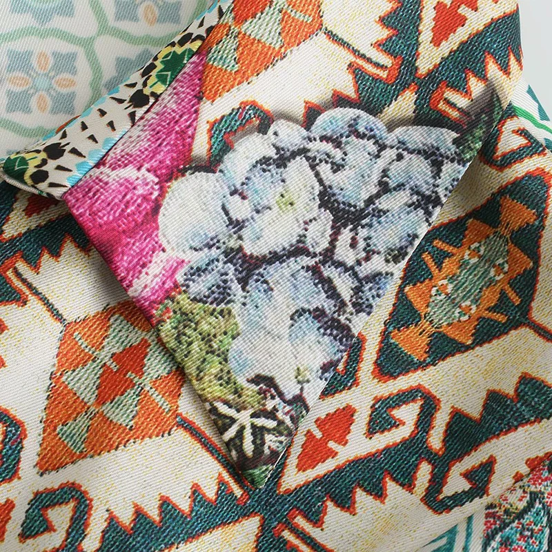 

Women Summer Vintage Print Blouses Shirts Tops 2021 ZA Full Sleeve V-Neck Buttons Drawstring Female Elegant Street Top Blusas