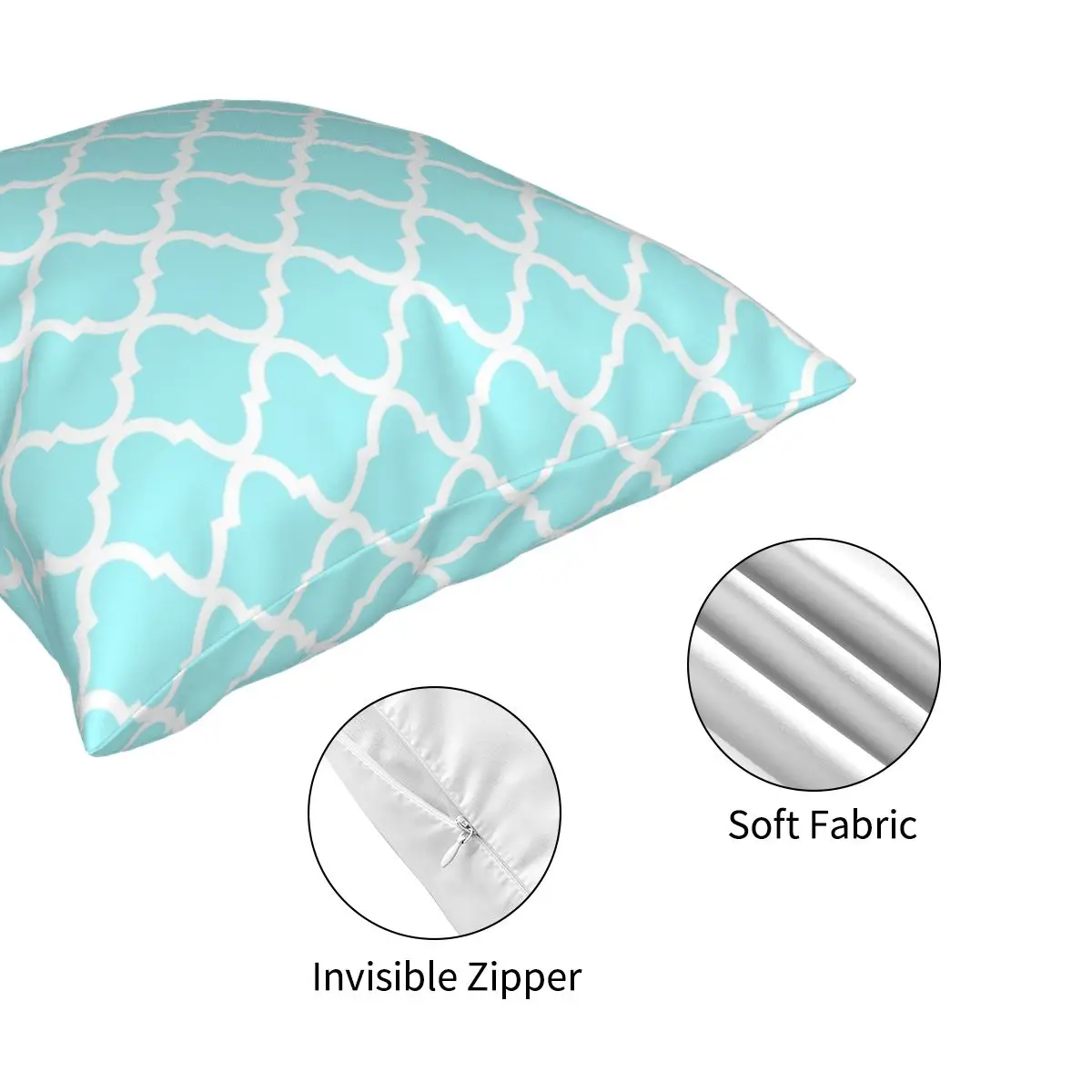 Aqua Light Blue White Quatrefoil Pattern Square Pillowcase Zipper Decor Pillow Case for Bed Cushion Cover Wholesale | Дом и сад