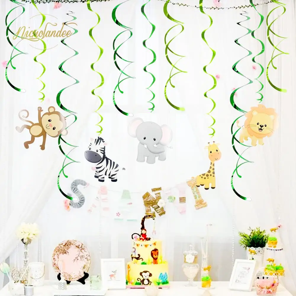 NICROLANDEE животные Джунгли Тема ПВХ завитки из фольги баннер Жираф Обезьяна Слон DIY