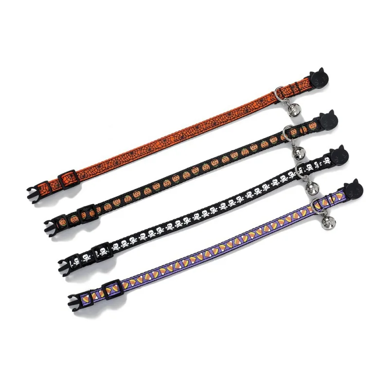 

Pet Dog Cats Collar Nylon Adjustable Halloween Pumpkin Skull Themed Quick Release Puppy Collar For Small Large Pet Dogs Collar