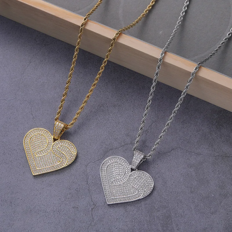 

Hip Hop CZ Zircon Stone Paved Bling Iced Out Heart Pendants Necklaces for Men Rapper Jewelry Drop Shipping