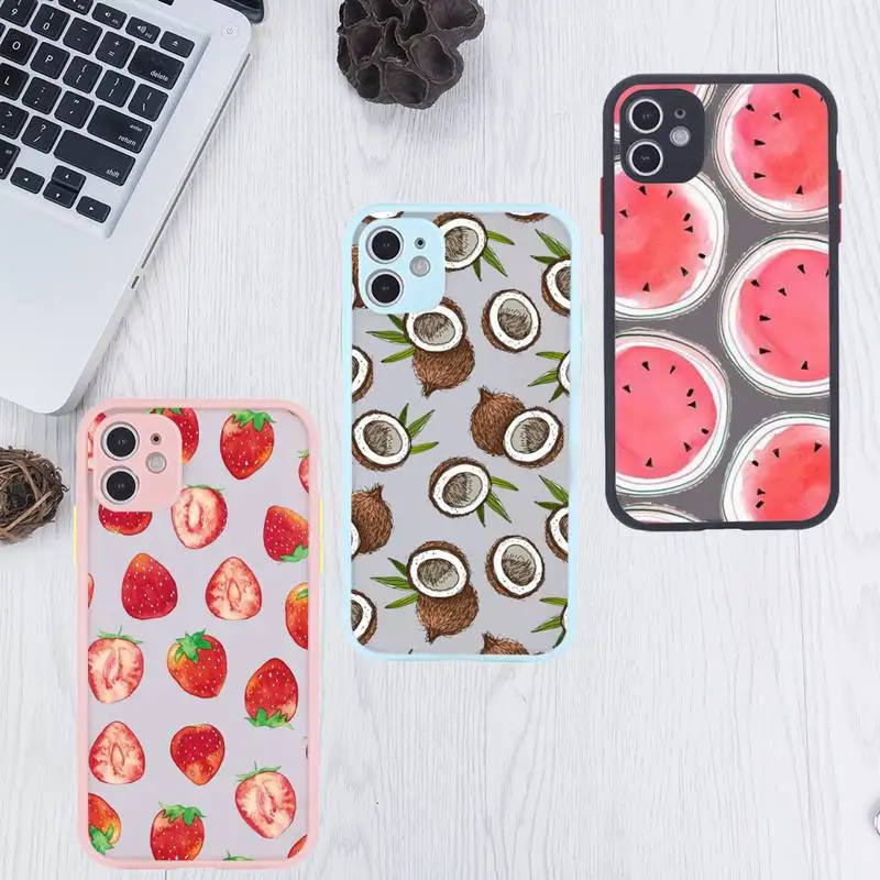 

Fashion Cute Cartoon Fruit Phone Case For iPhone 12 11 Mini Pro XR XS Max 7 8 Plus X Matte transparent Pink Back Cover