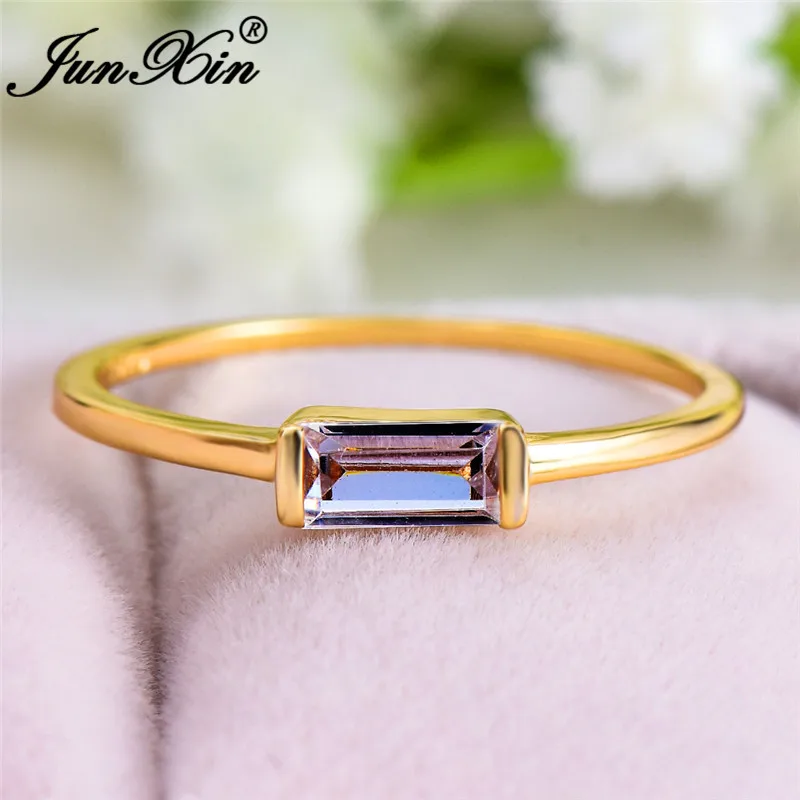 White Ring Минималистическое тонкое кольцо с камнем 925 Серебряное желтое золото небольшой прямоугольник Циркон Простые Свадебные Кольца для женщин укладки кольцо Cz - Цвет основного камня: White Ring