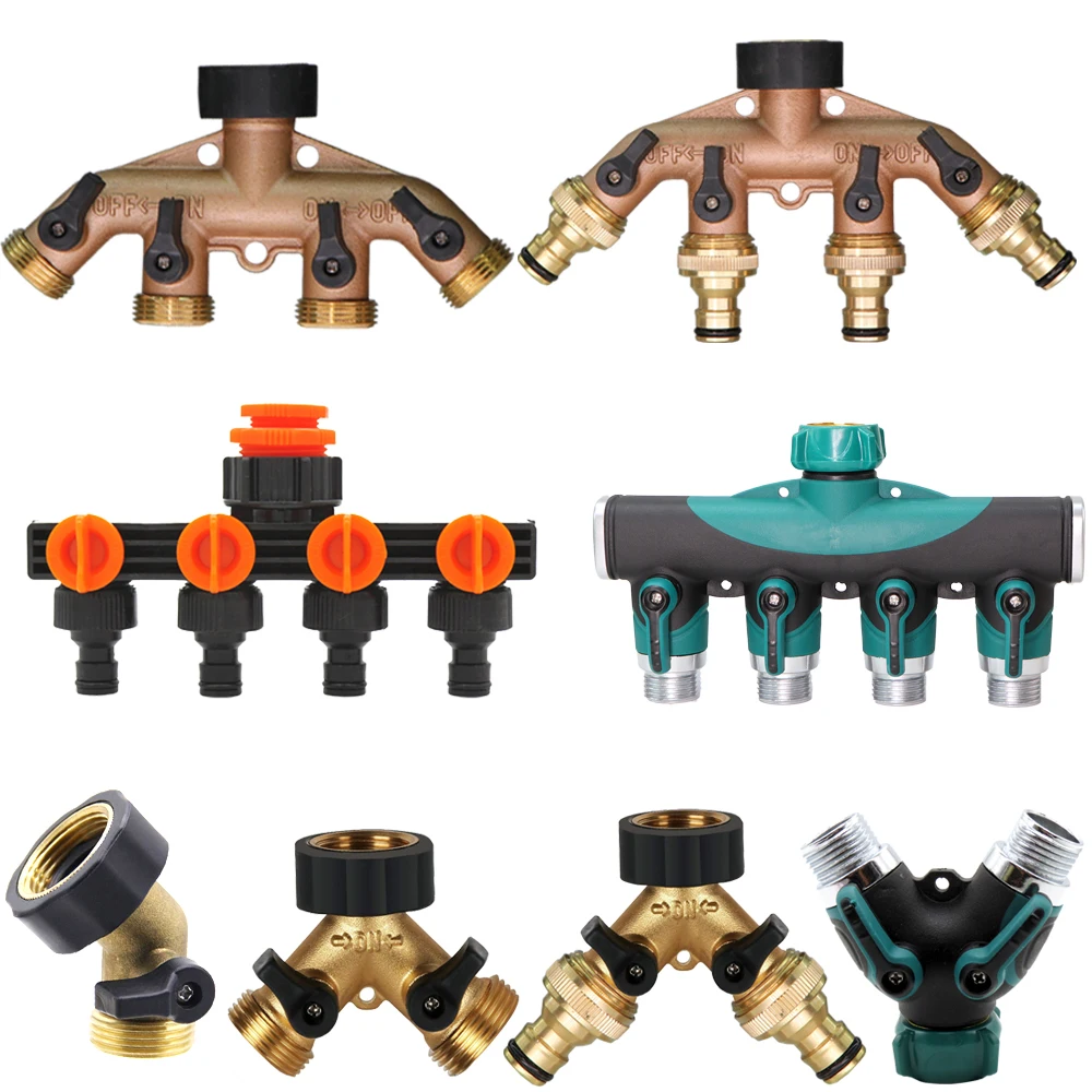 Быстрая доставка, 1 шт., 3/4 дюйма, 4-сторонний латунный пластиковый Стандартный Y-образный поливочный соединитель, дистрибьютор для наружного крана и смесителя