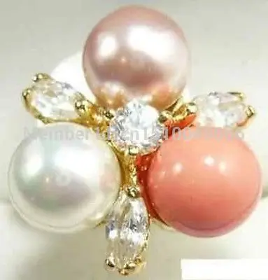 &gt&gtBeautiful White Pink Pearl Coral 18KGP Gold Crystal Ring size:7 8 9 | Украшения и аксессуары