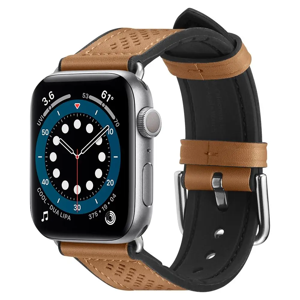 

Spigen for Apple Watch All Series SE 6 5 4 3 2 1 44mm 42mm 40mm 38mm Watch Band Retro Fit Soft Leather Adjustable StrapA