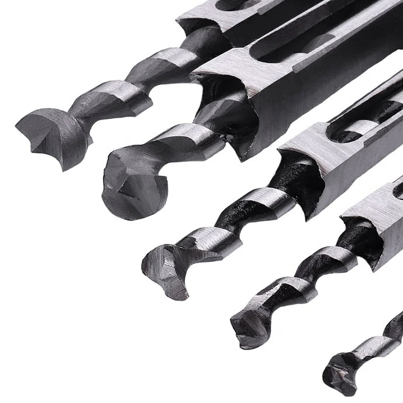 

5Pcs Square Hole Drill Bit Hole Saw Mortising Chisel Drill Bit Tool Set 1/4inch 5/16inch 3/8inch 2/5inch 1/2inch