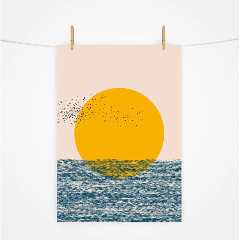 

Ocean Abstract Print Sunset Geometric Tropical Birds Poster Modern Wall Art Canvas Painting Picture for Living Room Home Decor