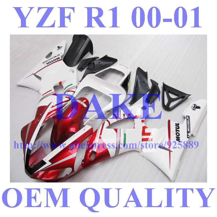 

Injection Fairing Red White Fairing Kit For Yamaha YZF-R1 YZF R1 00 01 YZF 1000 R1 2000 2001 Fairings Freecustom