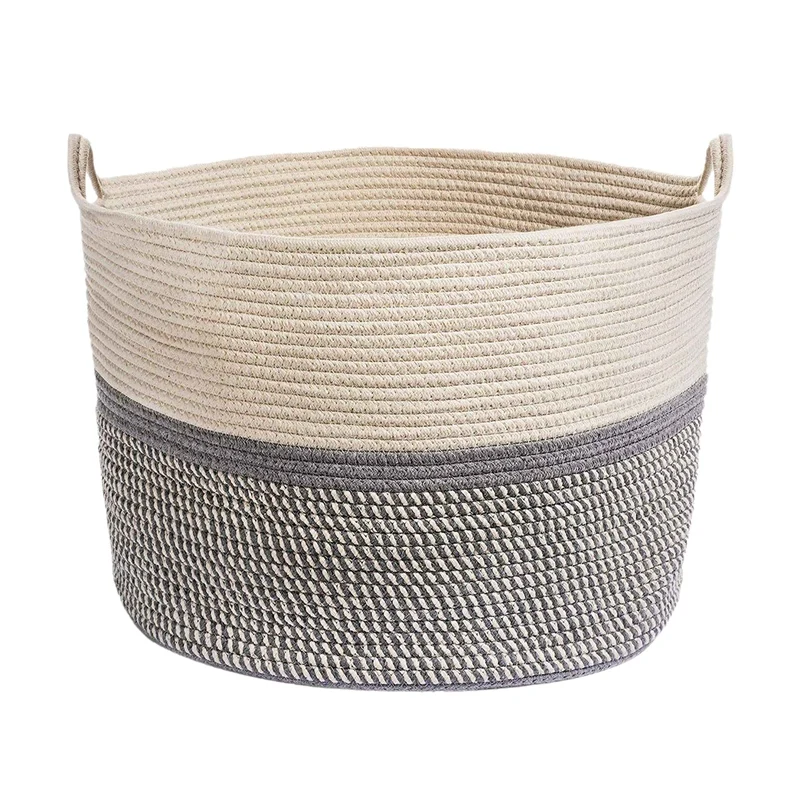 

Large Blanket Basket Corn Skin Woven Cotton Rope Storage Basket Laundry Basket with Handle Toy Organizer
