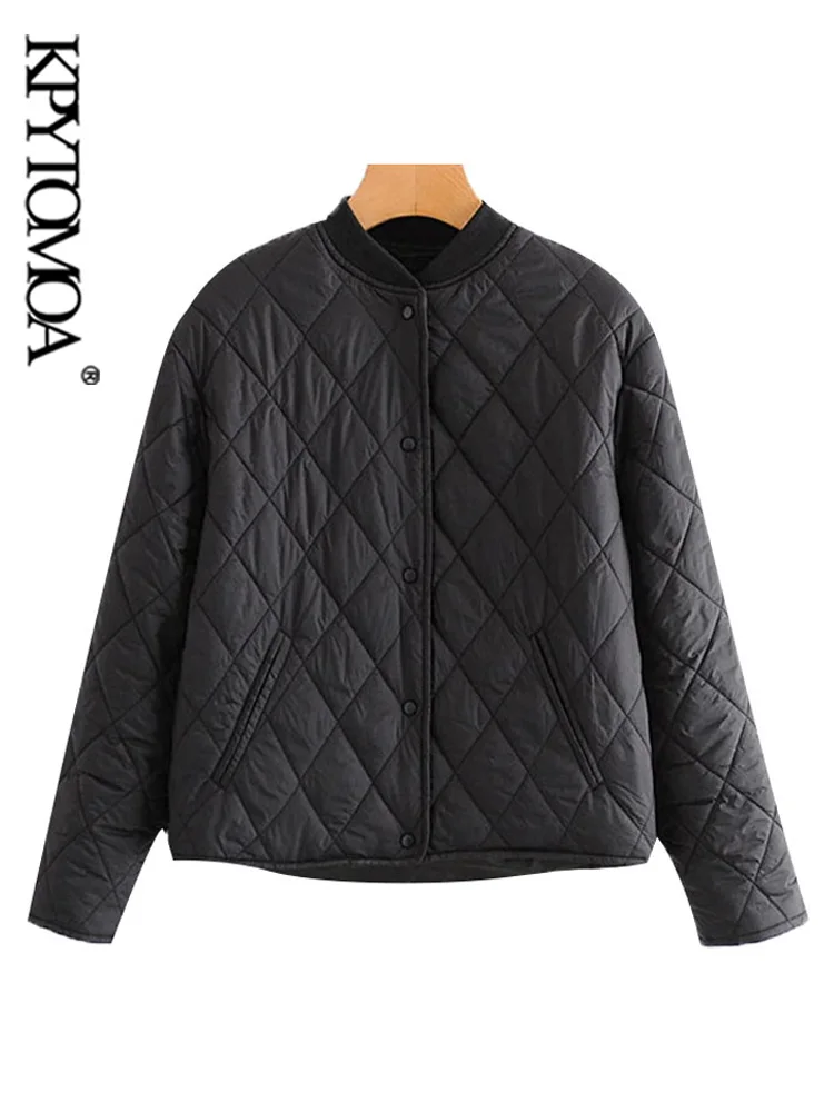 KPYTOMOA Women Fashion Single Breasted Loose Padded Jacket Coat Vintage Long Sleeve Pockets Female Outerwear Chic Tops
