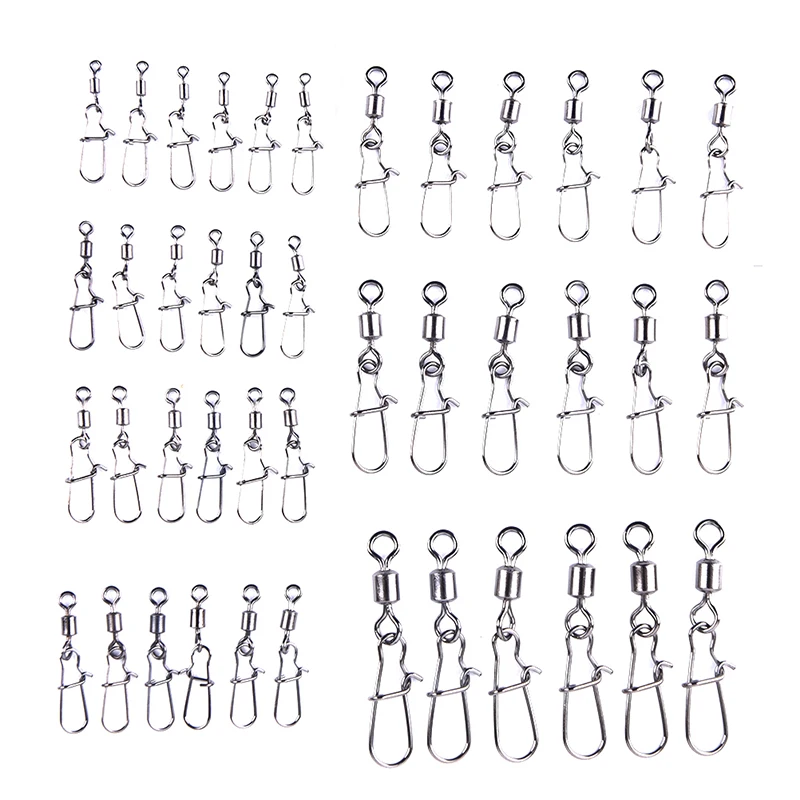 

2# 4# 6# 8#10# 12#14# Fishing Connector Pin Bearing Rolling Swivel Stainless Steel Snap Pins Fishing Tackle Accessories 30PCS