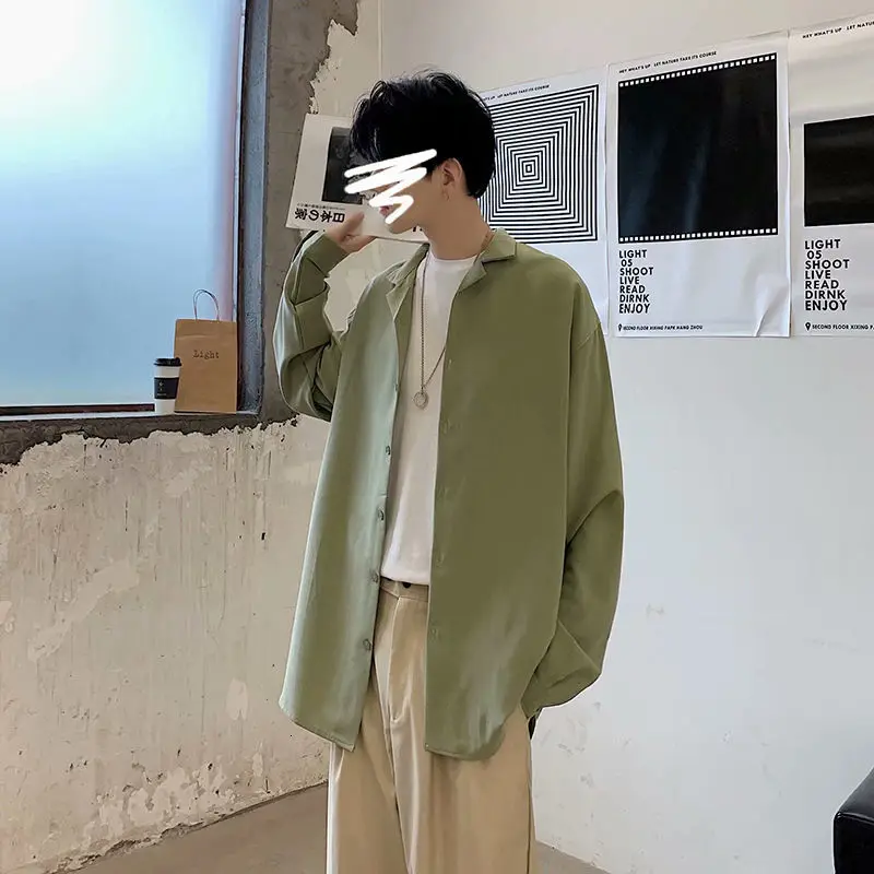 Spring And Autumn Dress Shirt Men's Fashion Business Casual Solid Color Shirt Mens Streetwear Korean Loose Long Sleeve Shirt Men