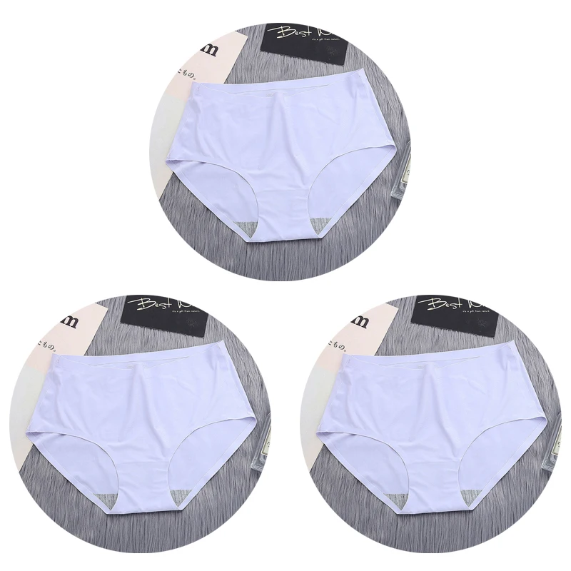 NK50-3LAV-3PCS OLN женские трусики бесшовные, сексуальные стринги ледяные шелковистые Нижнее белье Женские одноцветные модные трусы со средней талией Горячая Распродажа - Цвет: NK50-3LAV-3PCS