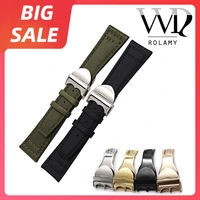rolamy 20 21 22mm top quality luxury green nylon fabric leather band wrist watch band strap belt with deployment clasp for tudor