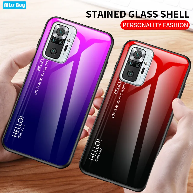 

Luxury Gradient Tempered Glass Case For Xiaomi Redmi Note 10 Pro Redmi 9T K40 POCO F3 Shockproof Back Cover Phone Capa