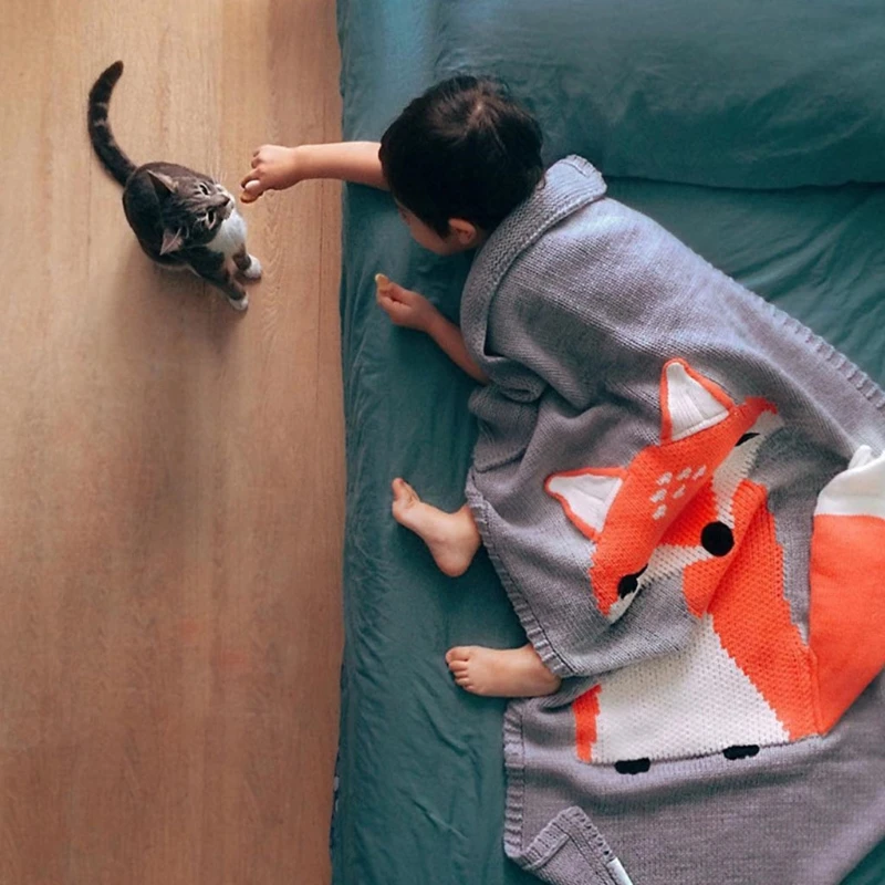 

Animal Pattern Security Blanket for Toddlers Soft Acrylic Breathable Muslin Soothing Towel Appeasing Toy Gift for Baby Infant