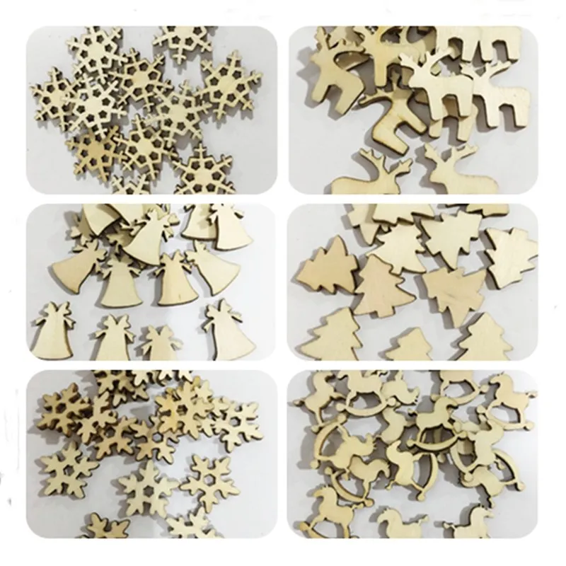

50pcs/pack Christmas Environmentally Friendly Decorative Wood Chips Christmas Ornaments for New Year Christmas Tree Decoration