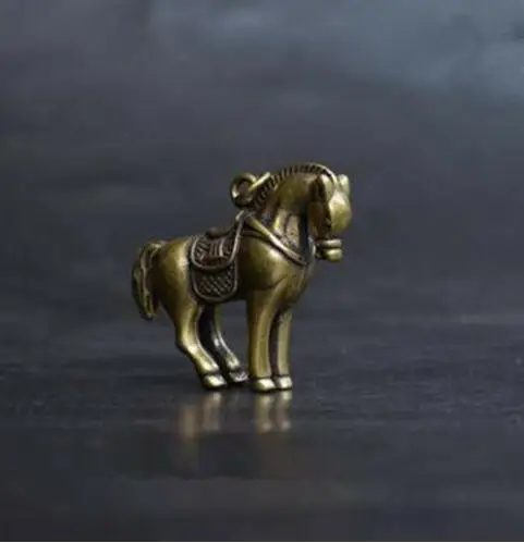 

China's Archaize Pure Brass Horse Small Statue Car Key Pendant