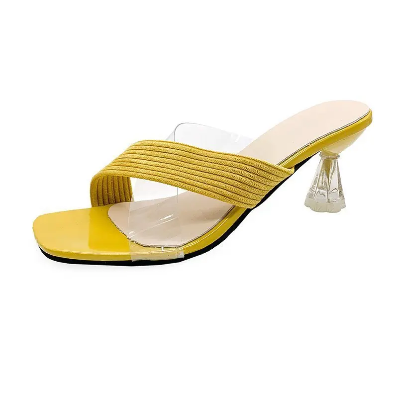 

High-Heeled Shoes Lady Ladies' Slippers Luxury Slides Low Slipers Women Designer Thin Summer 2021 Pumps PU Rubber Basic Fabric P