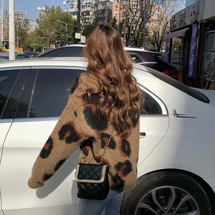 

Pullover Sweater 2021 Spring And Autumn Youth Vintage Leopard Print V-neck Slimming Long Sleeves Top