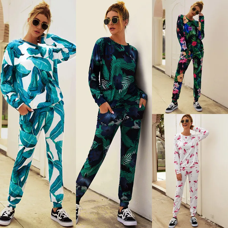 

Fashion o neck pajama set women long sleeve Animal Cartoon Sleepwear Women's pyjamas Sets Home Clothes Pyjama