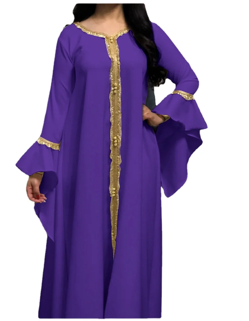 

Женское платье Дубай Abaya Jalabiya, модное свободное платье с расширяющимся книзу рукавом и лентой в мусульманском стиле, Арабская одежда синего ...