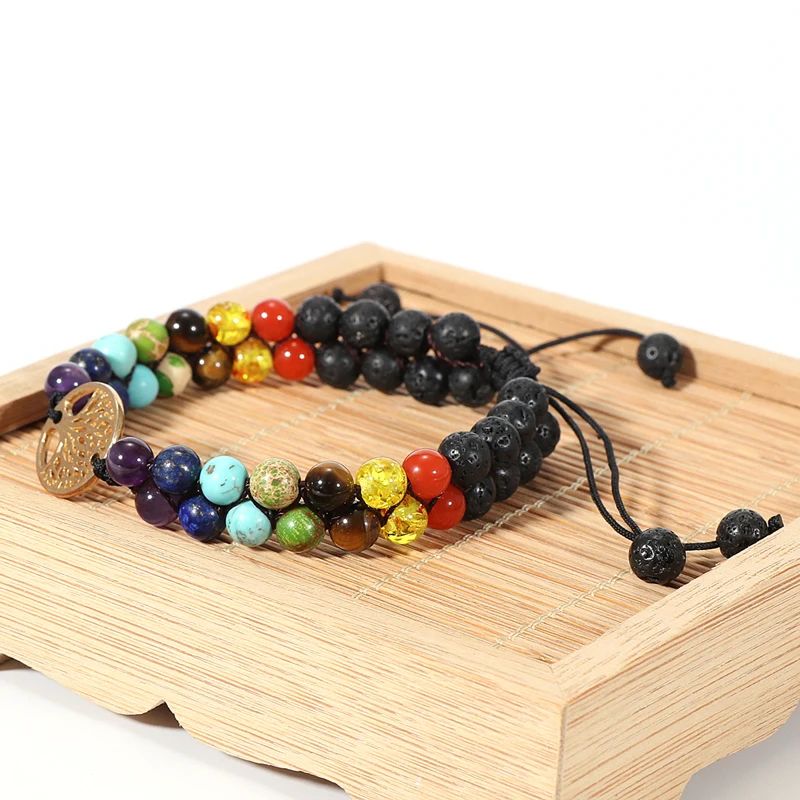 Женские и мужские природного вулканического камня бусины 7 браслеты чакры