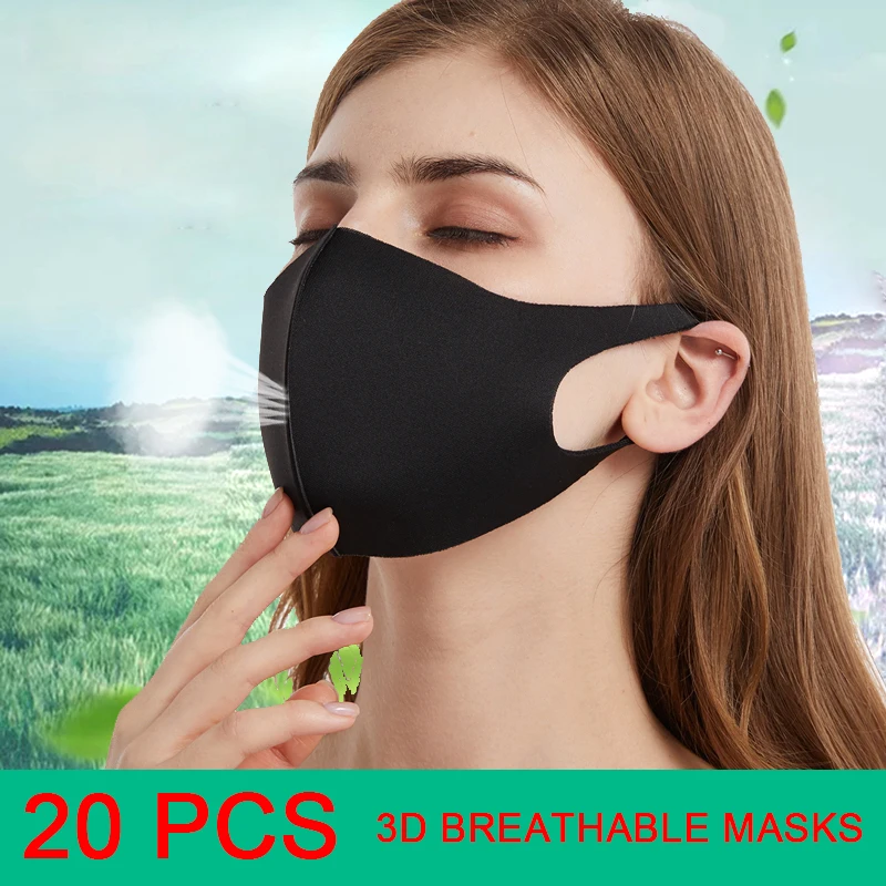 3D хлопковая маска PM2.5 20 шт./компл. черная Пылезащитная с фильтром для рта защитная