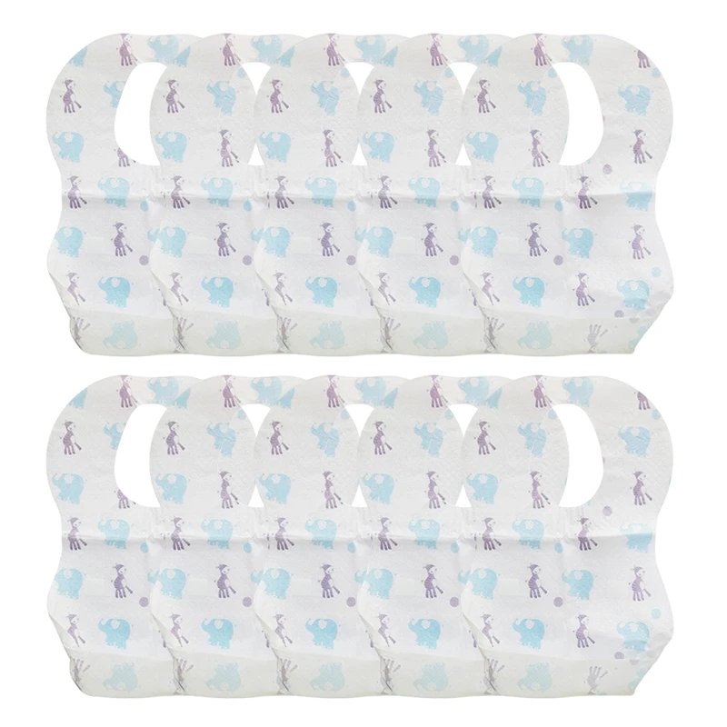 

10Pcs Infant Feeding Saliva Towel Accessories Cartoon Pattern Disposable Baby Bibs With Food Catcher Pocket 1-6 Years Old