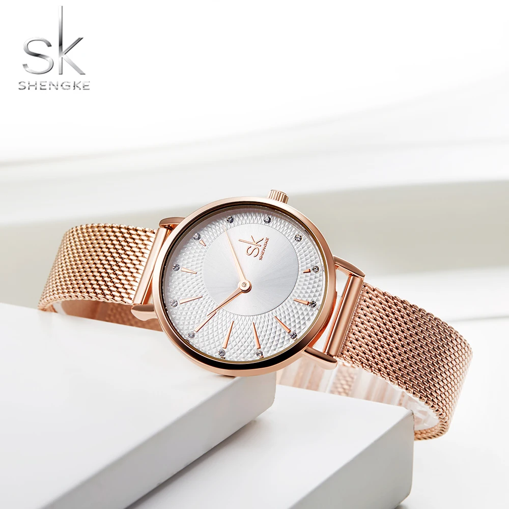 

Shengke Quartz Watch Women Mesh Stainless Steel Watchband Casual Wristwatch Japan Movement Bayan Kol Saati Reloj Mujer 2020