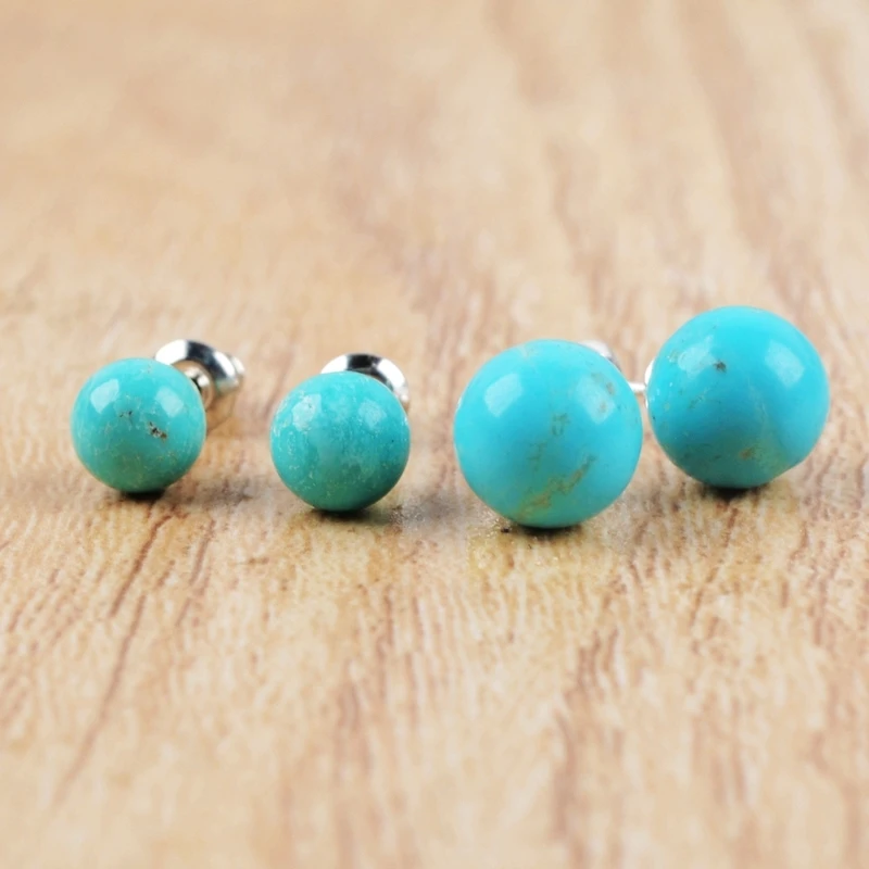 92 5 посеребренные 100% натуральная бирюза серьги-гвоздики с синим шариком хаулита