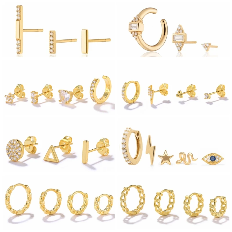 

MC 925 Silver Earrings Set For Women Girls Teenager Hoop Earring Sets Trend 2022 Zircon Eyes Circle Geometric New Light Jewelry