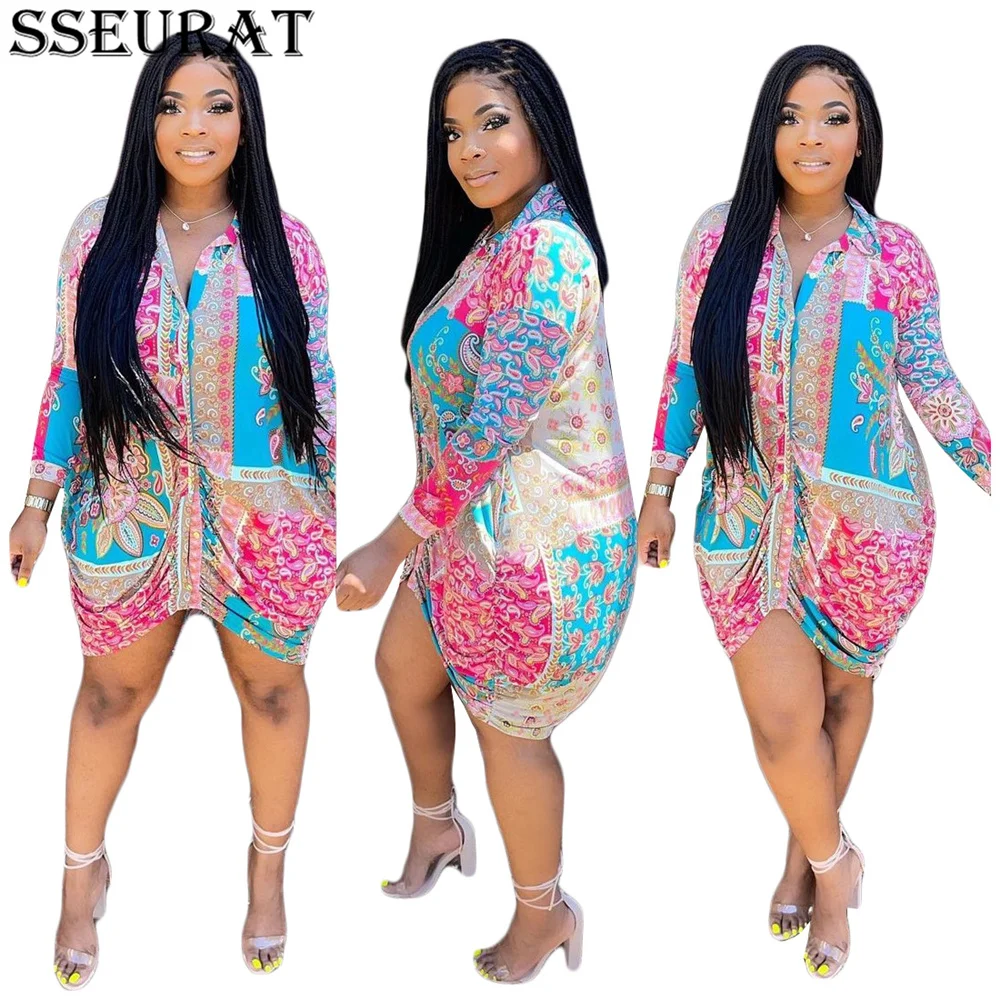 

SSEURAT Fashion Women Long Shirt Lady Clothes Vintage Chic Sexy Short Mini Dress Women Shirts Blouses