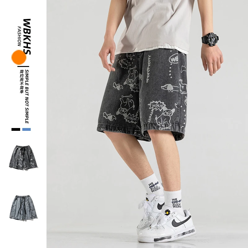 

2021 Summer Men Knee Length Jeans Loose-Fitting Straight Leg Casual Denim Shorts