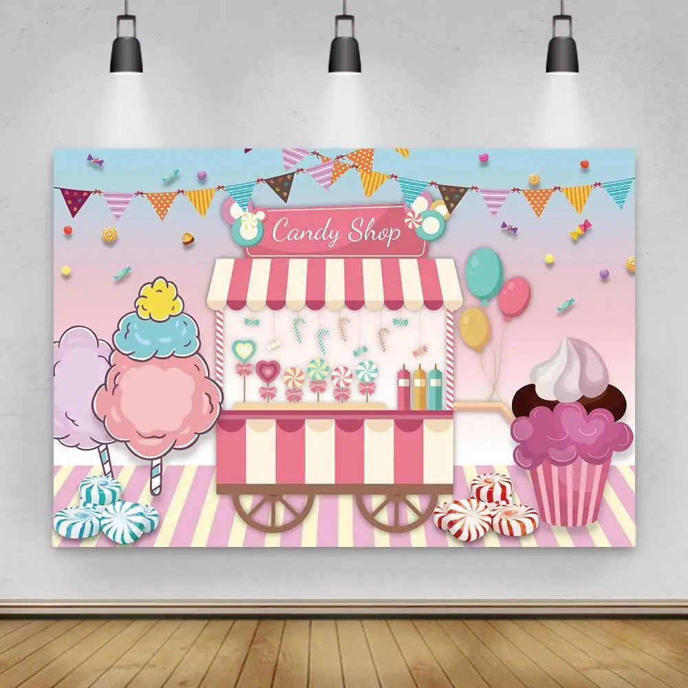 

Welcome To Candyland Birthday Photography Background Girl First Birthday Party Backdrop Dessert Table Decorations Props