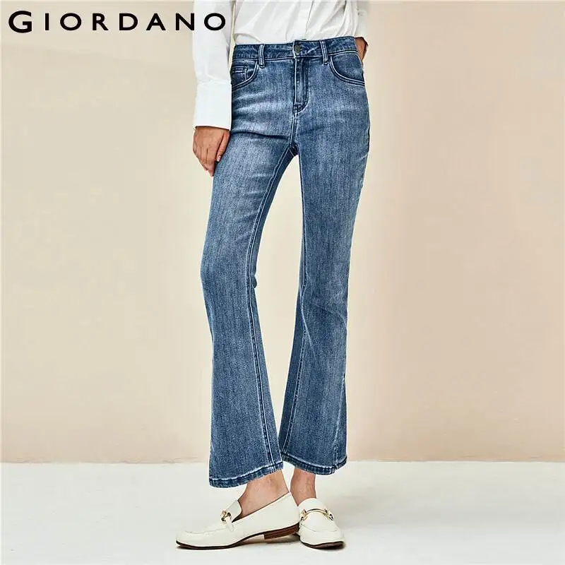 

Giordano Women Jeans Side Vents At Cuffs Flared Demin Jeans Five Pockets Zip Fly Fashion Spodnie Damskie Jeansy 92410607