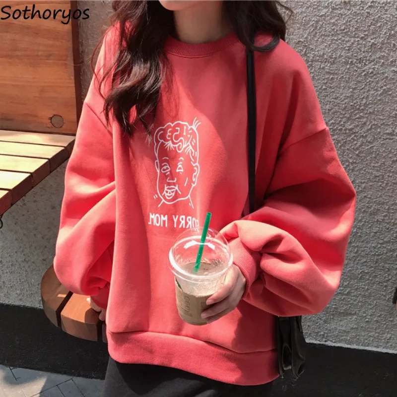 

Женские толстовки с капюшоном, Корейский простой свитшот большого размера с бархатной подкладкой, свободный шикарный стиль, молодежные уни...