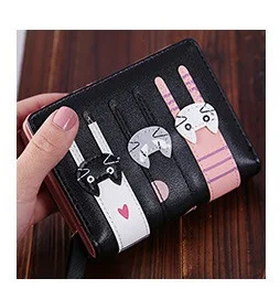 

Women's wallet new style PU leather design cute 3 cats zipper student coin purse short ladies multi-card daily travel clutch