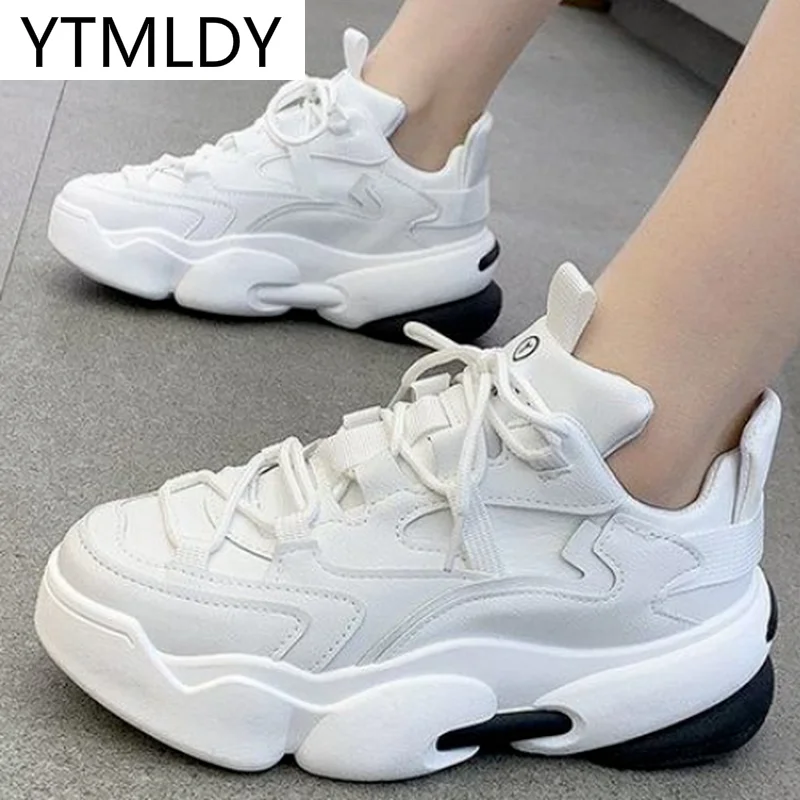 

2021 Fashion Women's Platform Sneakers Comfortable Lace-up Casual Shoes Spring New Pu Walking Platform Shoes Shoes For Women
