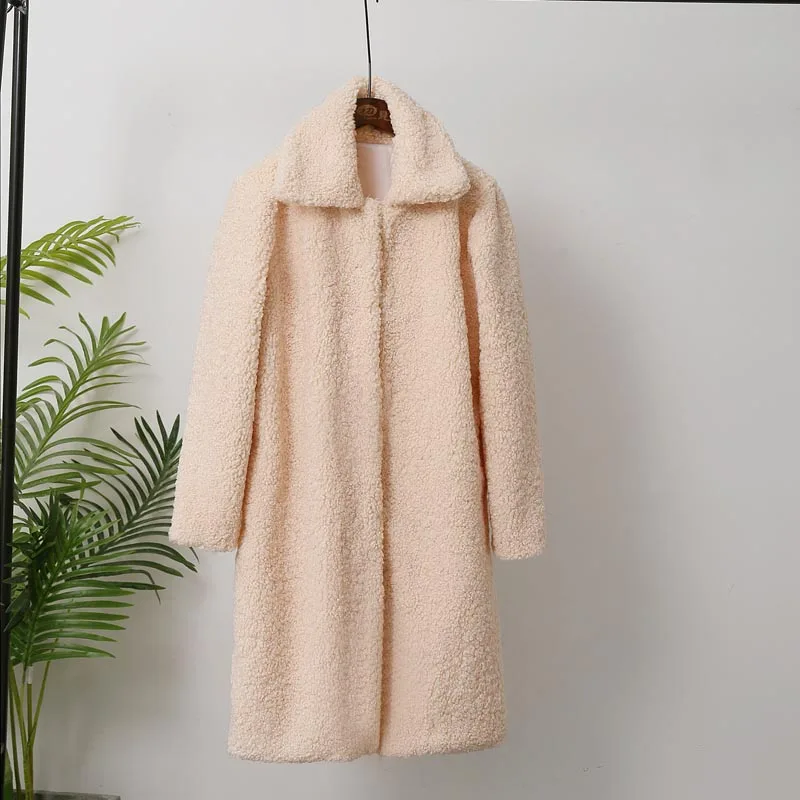 Beige ZADORIN/зимняя теплая длинная розовая шуба с отложным воротником из овечьей шерсти и искусственного шубы из меха женская верхняя одежда больших размеров - Цвет: Beige