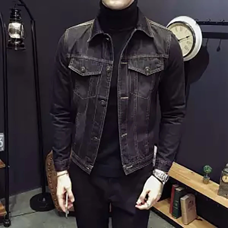 Зимняя Мужская модная джинсовая куртка повседневная брендовая приталенная