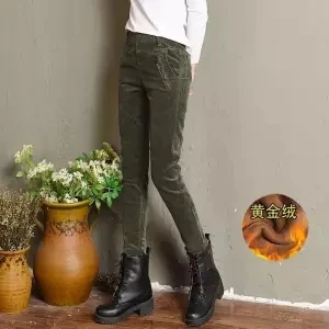Dark green Осень-зима, Вельветовые женские брюки, плюс размер, 3XL, эластичная талия, облегающие брюки, повседневные вельветовые брюки, женские брюки - Цвет: Dark green
