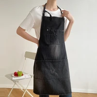 new korean kitchen apron 100 cotton adjustable baking smock chef cafe washed denim apron casual style unisex jeans apron
