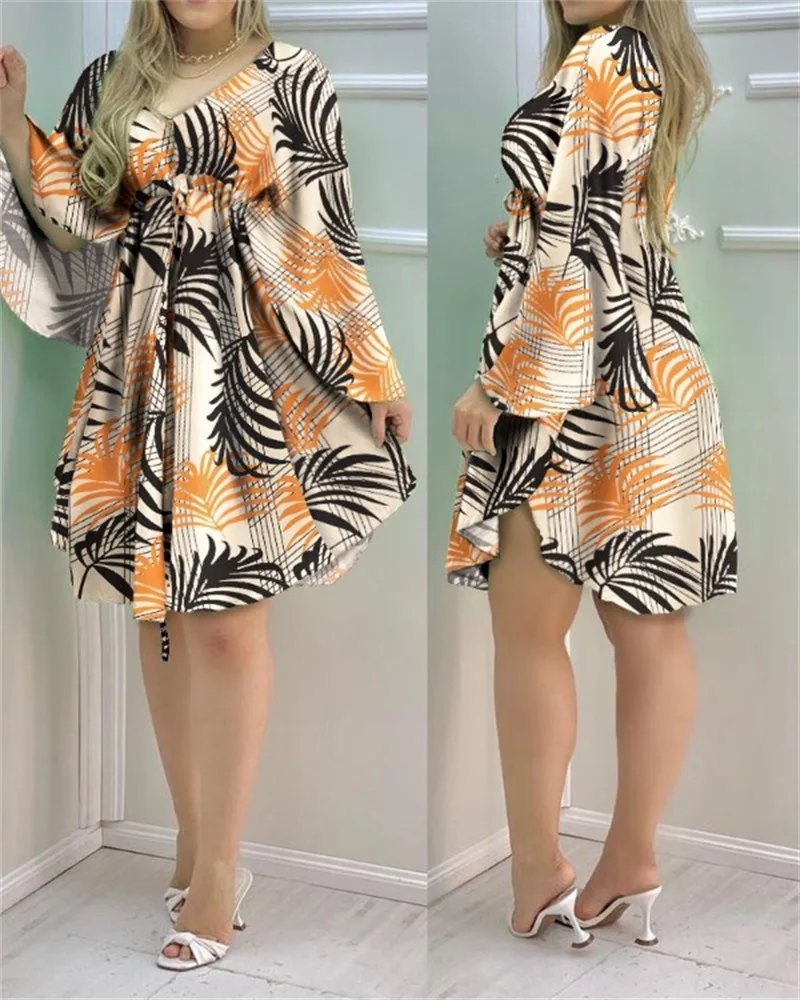 

Women's Long Sleeve Dress Spring and Autumn New Long Sleeve V-Neck Mini Dress 2021 Women's Fashion Loose Beach Style Dress