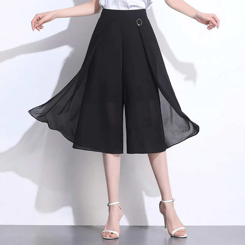 

2020 Spring and Summer New Seven Chiffon Dress Pants Female High-Waisted Wide Leg Pants Loose Elastic Waist in the Pants