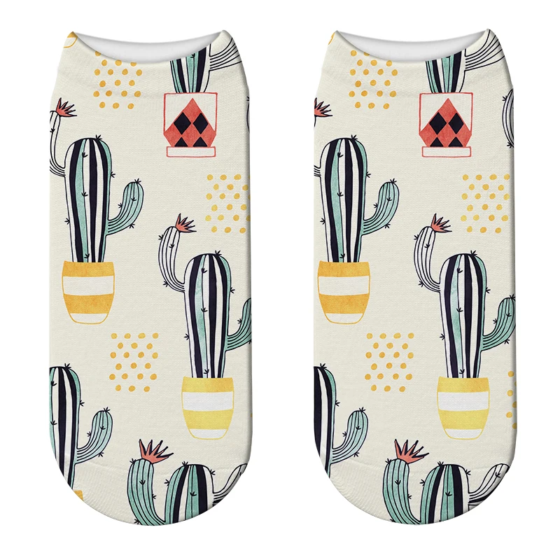 Модные носки 3D женские низкие до лодыжки с рисунком альпака кактуса хлопковые